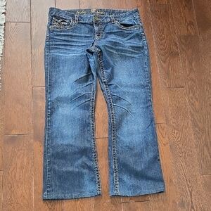Kut from the Kloth So Low Dark Blue Boot Cut Jeans 14 Whiskered